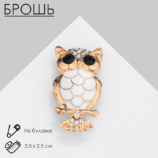 Owl brooch, black and white color in gold