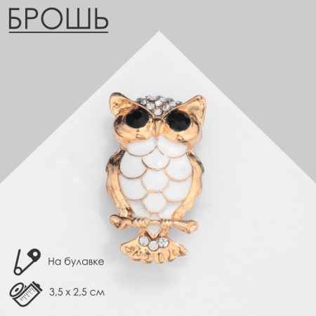 Owl brooch, black and white color in gold