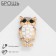 Owl brooch, black and white color in gold
