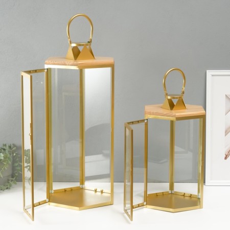 Climber metal, wood, lantern "Six faces" set 2 pcs 22.5x19.5x38; 22.5x26x55 cm-3