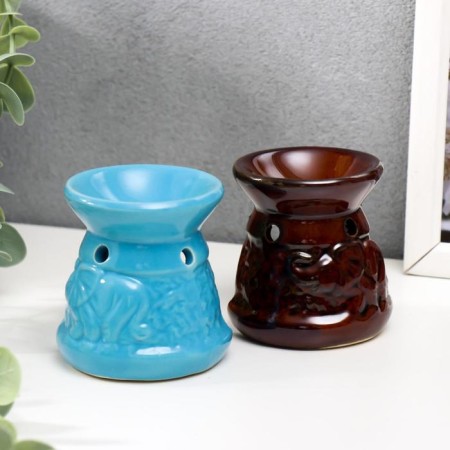 Aroma lamp ceramics "Elephants go to a watering water" mix 6.8x6x6 cm-1