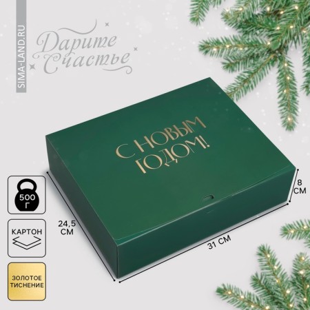 Happy New Year folding box, embossing, green, 31 x 24.5 x 9 cm, New Year