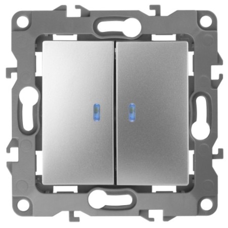 Double switch with backlight, 10AX 250V, IP20, era12, aluminum