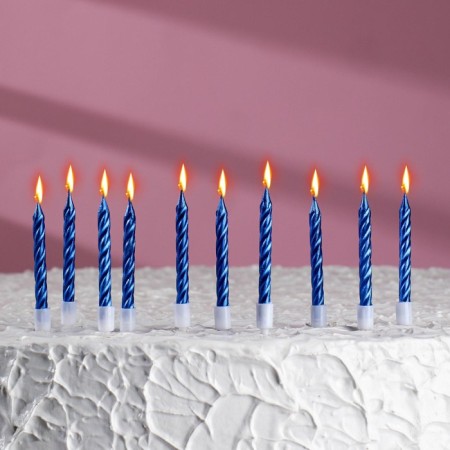 Candles in the cake "Spiral", 10 pcs, medium, 5 cm, blue metallic-5