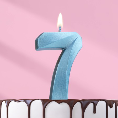 Candle in the Cake "Fine", number "7", blue metallic, 6.5 cm