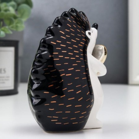 Souvenir Ceramics "Hedgehog with heart" White-black with gold 10.6x6x9.5 cm-3