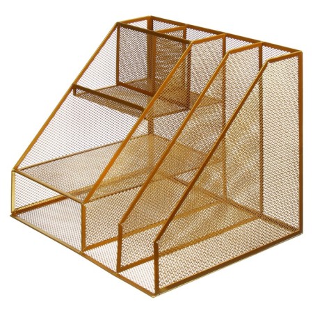 Stand for stationery, 7 departments, mesh, metal, gold-1
