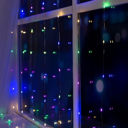 Garland "Curtain" 2 × 2 m Rosa, IP20, silver thread, 300 LED, glow of multi, 12 V-2