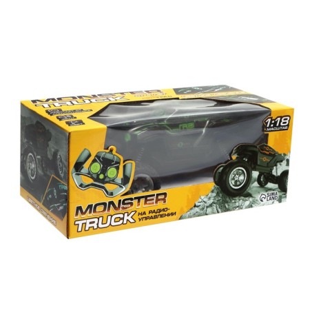 Radio -controlled jeep Monster, 1:18, light and sound effects, works on the battery, green color-6