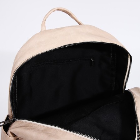 Women's backpack made of artificial leather with lightning, 3 pockets, beige color-5