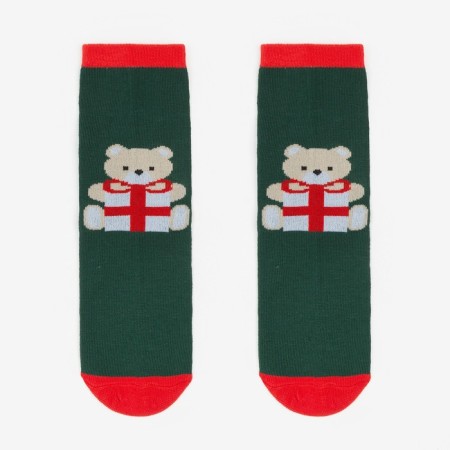 Women's socks "New Year's bear", green color, size 23-25-1