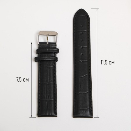Watch strap, male, 20 mm, harness 75 mm, larynx 115 mm, genuine leather, black-1