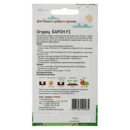 Семена Огурец Барон (партенокарпик) 0,2 гр-1