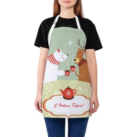 Apron kitchen with a photo print "tea party with friends", adjustable, size OS