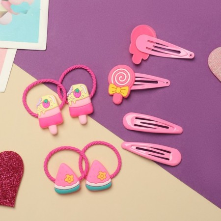 Hair set "vanilla" (4 elastic bands, 4 invisibility) caramel, pink-2