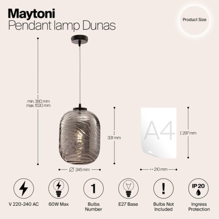 Suspended Maytoni Dunas Pendant P058PL-01B, 24.5x24.5x33.1 cm, E27, 60W, brown-4