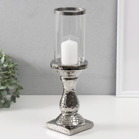 Ceramics candlestick, glass for 1 candle "Monti" d = 7.5 cm silver 9x9x31.5 cm-4