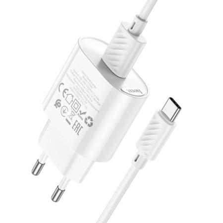 Network charger HOCO C109A, 1 USB, 18 W, QC, Type -C cable - USB, 1 m, white-1