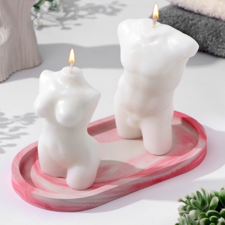 Set of candles on the stand "Man and Woman", white-pink stand