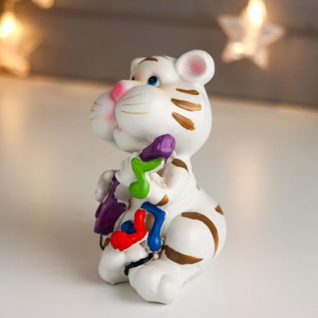 Piggy bank Polystone "Cream Tiger - Musician" MIX 11.5x7x8.5 cm-2