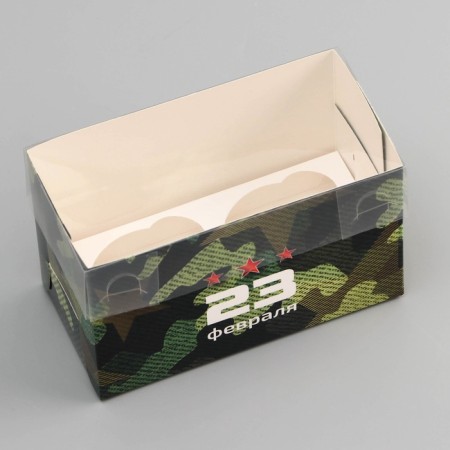 Box for 2 cupcake with a transparent cover, "February 23", 16 × 8 × 10 cm, confectionery packaging-2