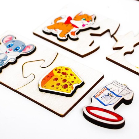 "Who eats what?" We play associations, find silhouettes, a textured puzzle made of wood, 48 large elements-1