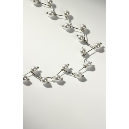 The necklace with pearls "Blooming path" ball No. 4, white color in silver, l = 38 cm-2