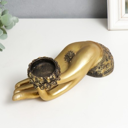 Polystone candlestick for 1 candle "hand with lotus" 9.4x21.5x7 cm-3