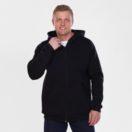 Male sweatshirt is laid down, the color is black, size 56
