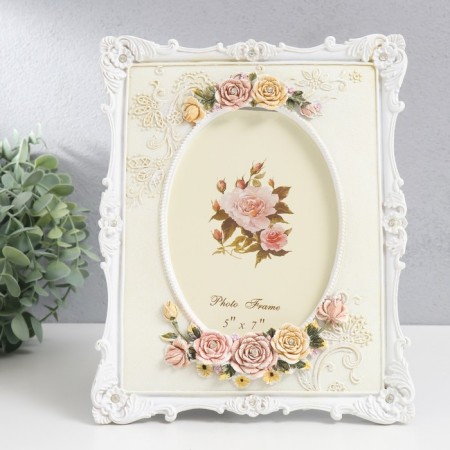 Photo frame Polystone 13x18 cm "Roses. Oval" White, rhinestones 25x20 cm