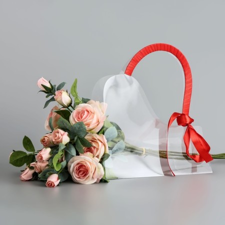 Carriage for flowers with tape, 30x25x12 cm, red