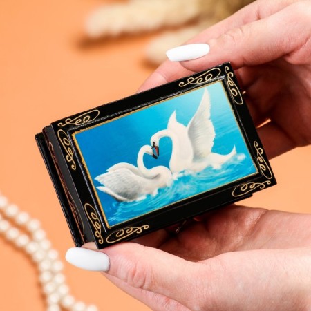 Casket "Two Swan", 6x9 cm, lacquer miniature-2