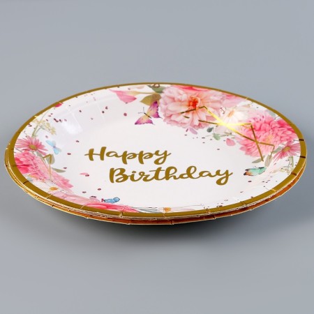 Paper plates "Happy birthday", in the set 6 pcs., Pink color-1