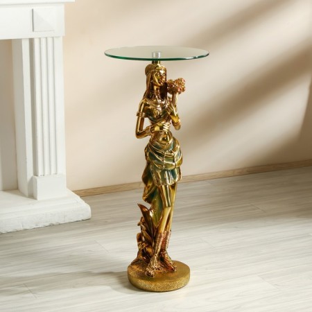 Decorative table "African beauty with a bouquet" gold 38x38x85 cm-1