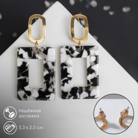 Earrings Assorted "Azelia" rectangle, black and white color in gold