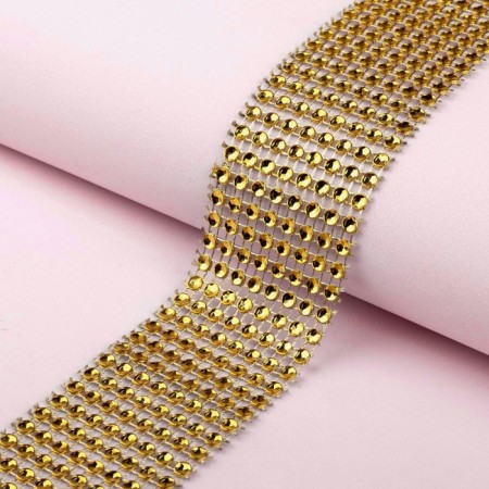 Ribbon with imitation of rhinestones, 4 cm, 9 ± 1 m, gold color-1