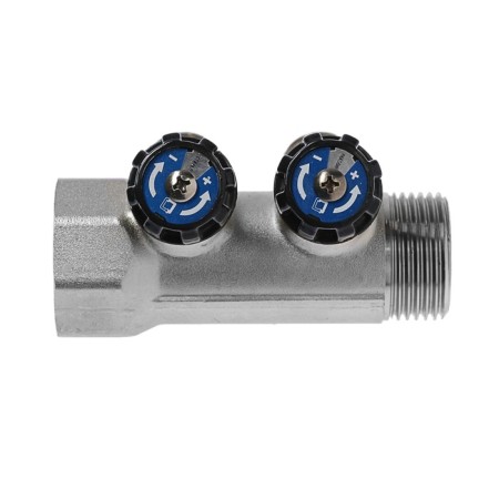 Collector "STM" Profi, with valves, 1 "x1/2", 2 outputs, nickel.-1