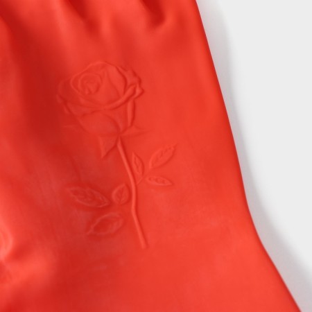 Gloves of household latex shares, size S, long cuffs, red color-5