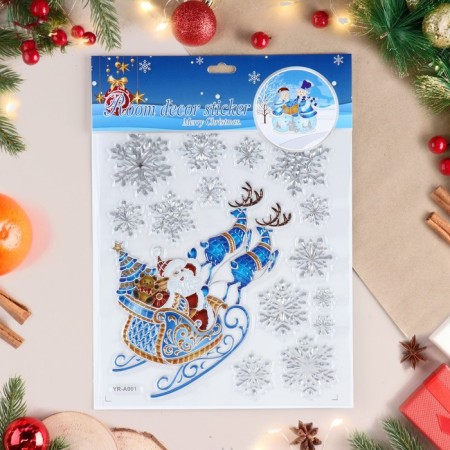 Stickers on the windows "New Year" sled, deer, 32x23 cm