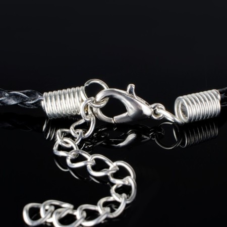 Leather lace d = 3 mm, 45 cm, black color, pigtail-1