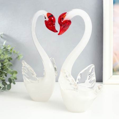 Suvenir glass "Swans white with red beak" Set 2 pcs 12x10x25.5 cm-2