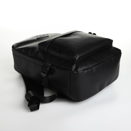 City backpack of artificial leather with lightning, 3 pockets, black color-4