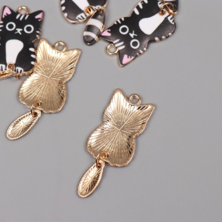 Decor for creativity metal, enamel "Black and white cat" 4x1.5 cm-1