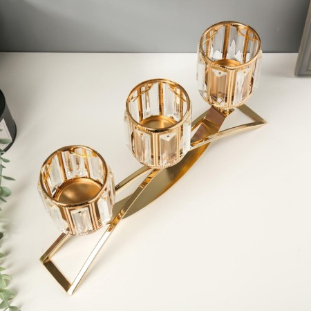 Summary metal, glass for 3 candles "Crystals - faces" gold 22.5x41x8 cm-3