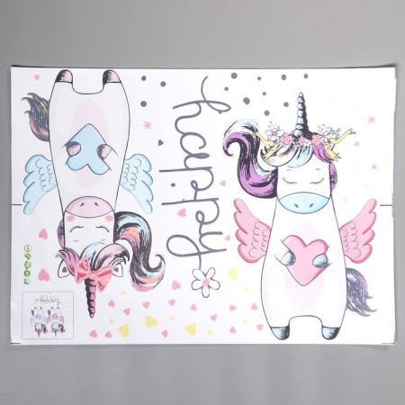 Interior plastic sticker "Two unicorns with hearts and wings" 45x60 cm-1