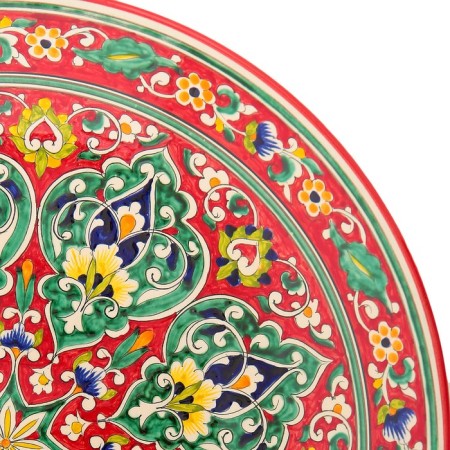 Lryagan Round Rishtan Ceramics, 41cm, Red, Green-Green Ornament-2