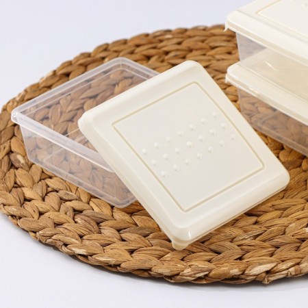 Asti container set, 500 ml, 3 pcs, square, light-beige color-3