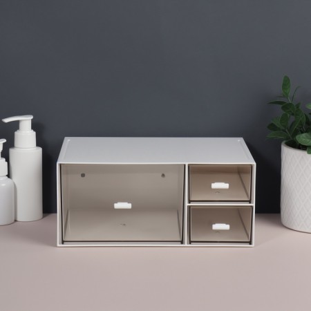 BASIC organizer for storage, multi -level, 3 sections, 22.9 × 17.5 × 10 cm, white/transparent color-3