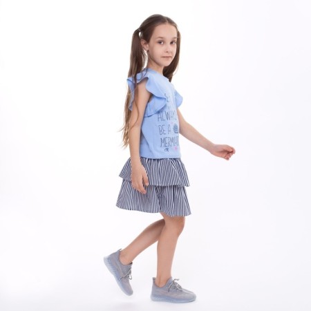 Kit for girls (T -shirt/skirt), blue/blue color, height 122 cm-4
