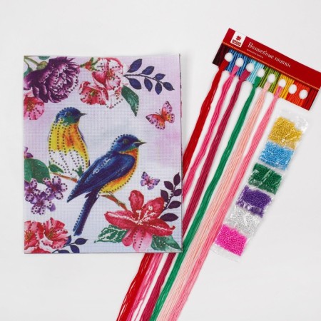 Crossing with a cross with beads "Bird", a set for creativity, 20 x 25 cm-2
